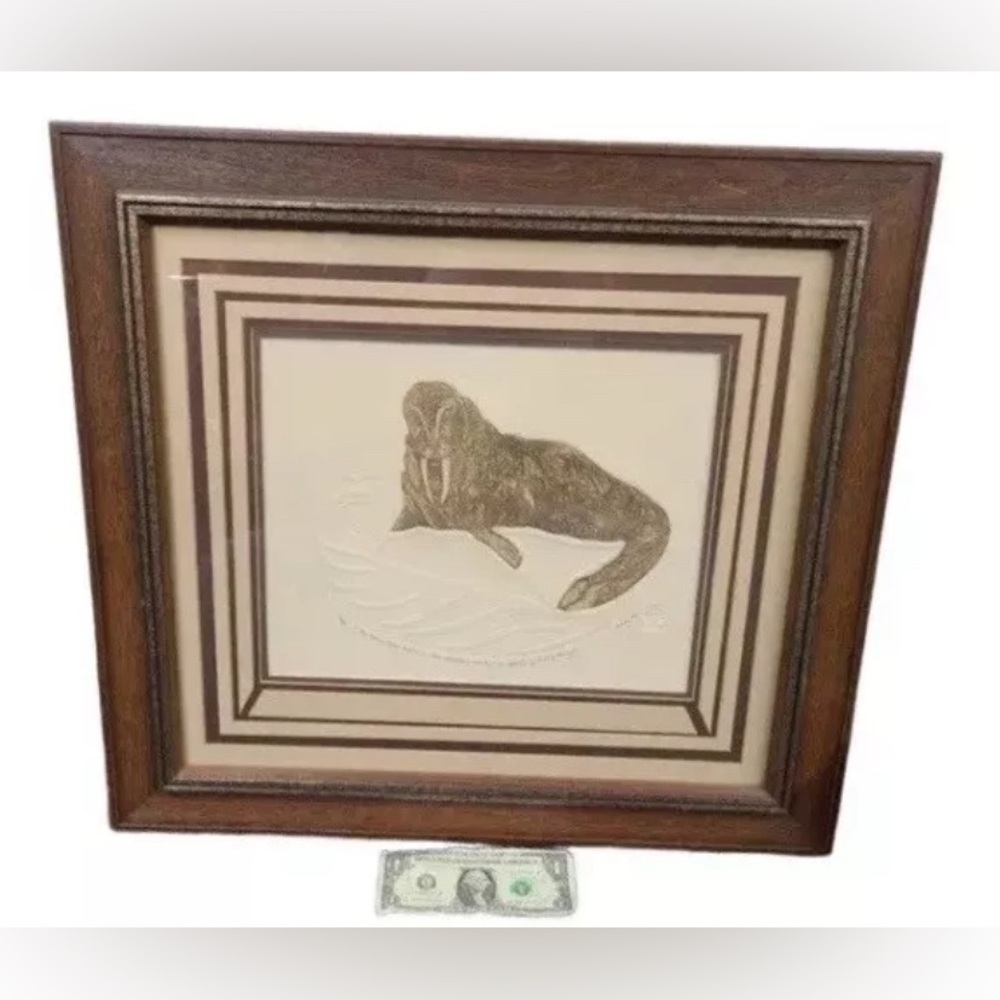VNT Raised Walrus Litho Signed And Numbered #5/40 70’s Asian Psychedelic Framed